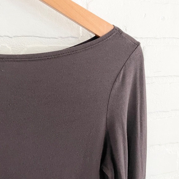Sarah Pacini Long Sleeve top Semi-Sheer Boat neckline Taupe brown Minimalist S - Picture 7 of 8